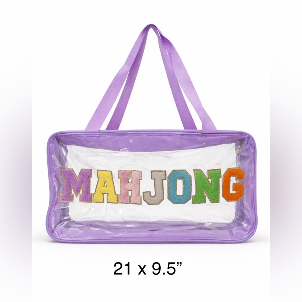 Mahjong Clear Vinyl Tote Bag Lavender Game Night Travel Organizer 21x9.5